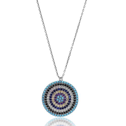 Colorful Round Shape Turkish Wholesale Handmade  925k Sterling Silver  Pendant